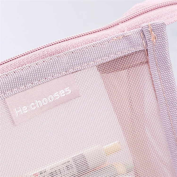 D002 Zipper Pencil Case Clear Mesh Pencil Pouch Stationery Cosmetic Nylon Storage Bag