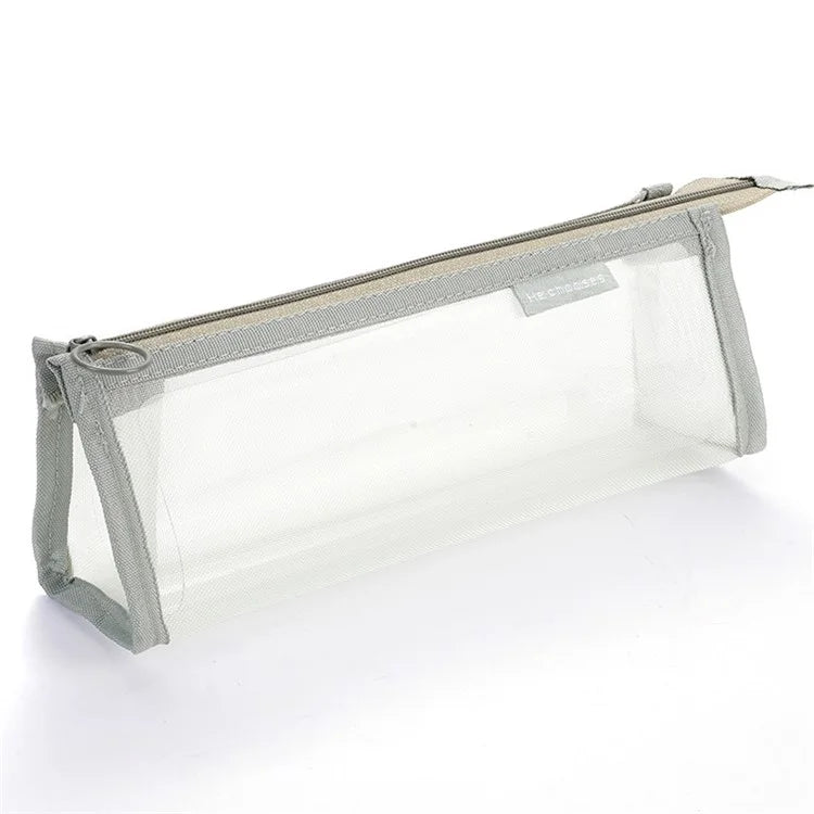 D002 Zipper Pencil Case Clear Mesh Pencil Pouch Stationery Cosmetic Nylon Storage Bag