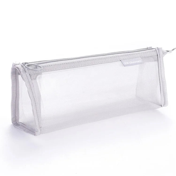 D002 Zipper Pencil Case Clear Mesh Pencil Pouch Stationery Cosmetic Nylon Storage Bag