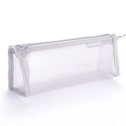 D002 Zipper Pencil Case Clear Mesh Pencil Pouch Stationery Cosmetic Nylon Storage Bag