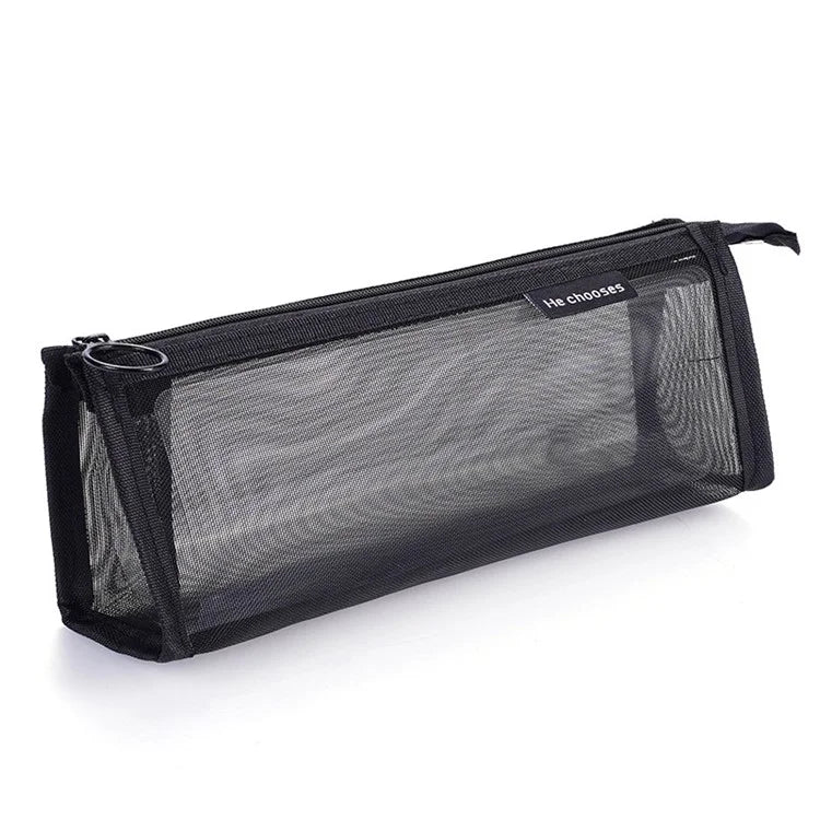 D002 Zipper Pencil Case Clear Mesh Pencil Pouch Stationery Cosmetic Nylon Storage Bag