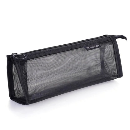 D002 Zipper Pencil Case Clear Mesh Pencil Pouch Stationery Cosmetic Nylon Storage Bag