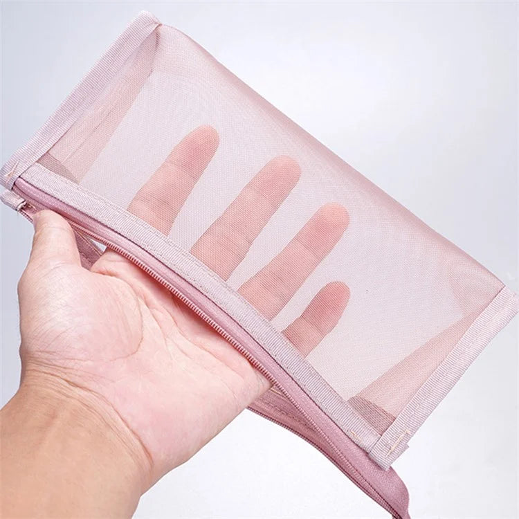 D002 Zipper Pencil Case Clear Mesh Pencil Pouch Stationery Cosmetic Nylon Storage Bag