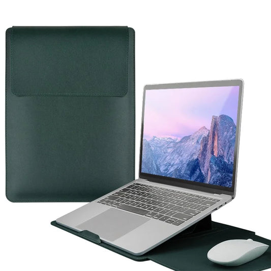 16" Laptop Bag PU Leather Carrying Pouch with Adjustable Standish Green