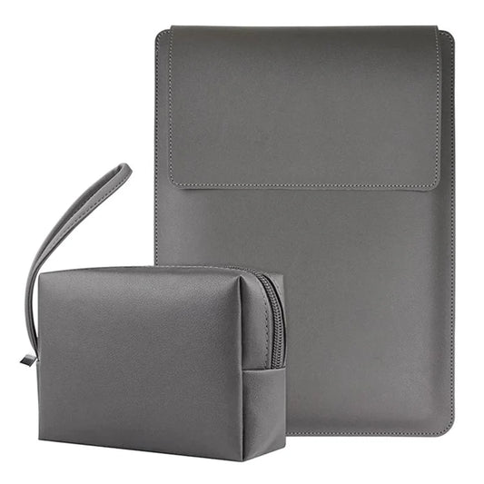 13" Anti-scratch PU Leather Laptop Bag with Adjustable Stand + Small Bag