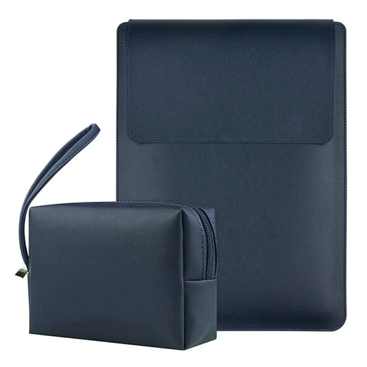 14" Laptop Sleeve PU Leather Bag with Adjustable Stand + Small Bag