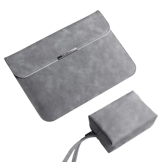 13" Horizontal Laptop Bag Ultra Slim PU Leather Notebook Sleeve + Small Bag
