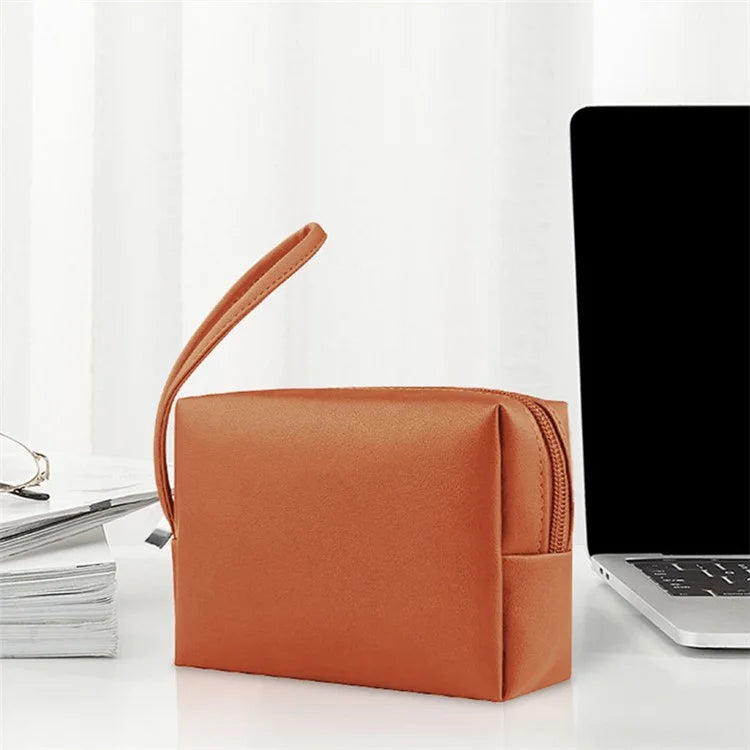 PU Leather Storage Bag Electronic Accessory Organizer with Hand Strap