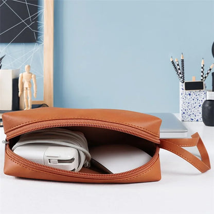 PU Leather Storage Bag Electronic Accessory Organizer with Hand Strap