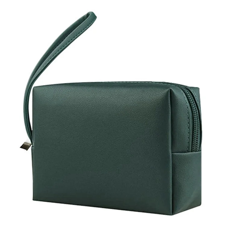 PU Leather Storage Bag Electronic Accessory Organizer with Hand Strapish Green