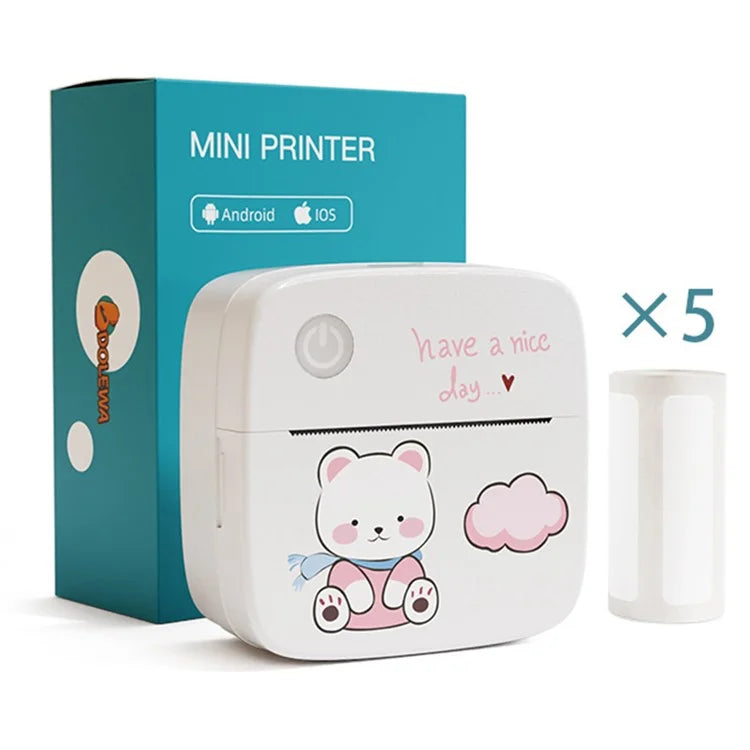LX-D2 Mini Printer Bluetooth Connection with English Labels+5 Rolls 15mm Paper