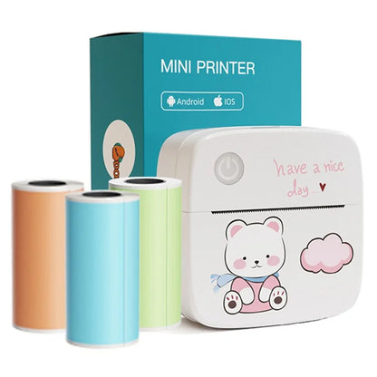 LX-D2 Thermal Inkless Mini Printer with English Labels+3 Rolls Colored Sticker Paper