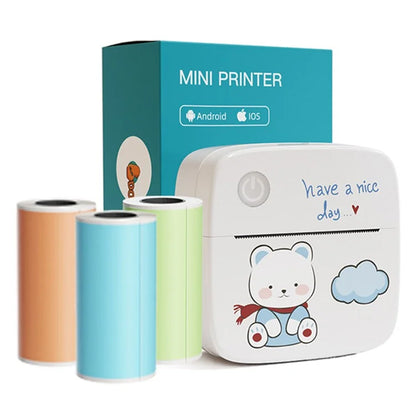 LX-D2 Thermal Inkless Mini Printer with English Labels+3 Rolls Colored Sticker Paper