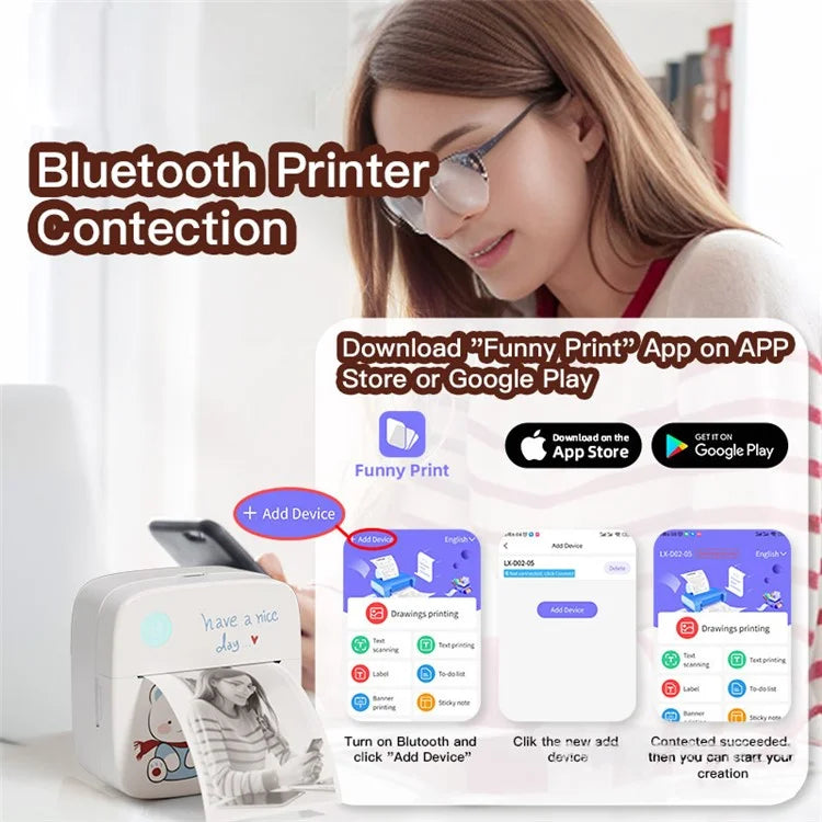 LX-D2 Thermal Inkless Bluetooth Mini Printer for Photos, Notes, Receipt (Standard Version)