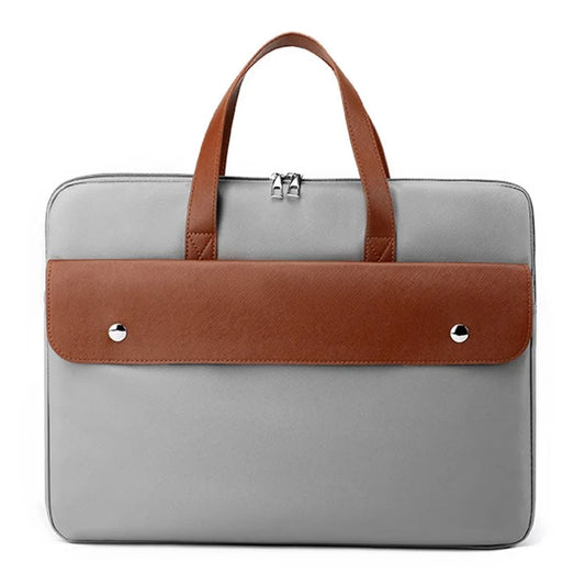 15.6 Inch Laptop Briefcase Splicing Color PU Leather Water Repellent Computer Carrying Bag