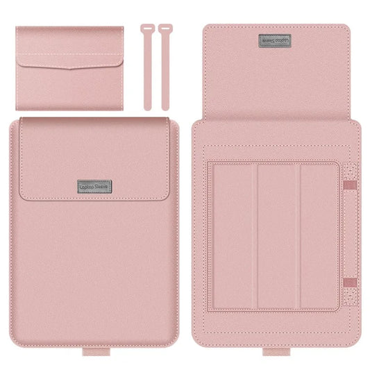 16-17 inch Laptop Sleeve Bag PU Leather Notebook Carrying Pouch with Mouse Bag and Cable Bundle Straps