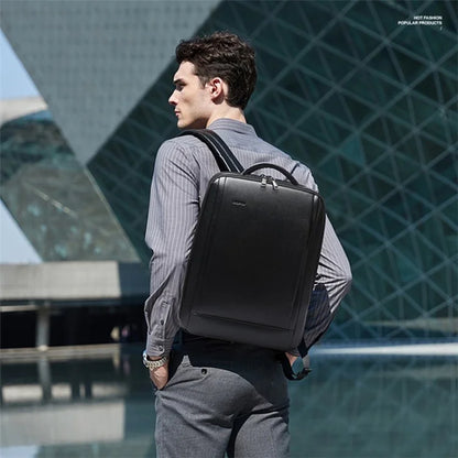 BOPAI 15.6 inch Laptop Backpack Genuine Cow Leather Water Resistant Business Travel Rucksack