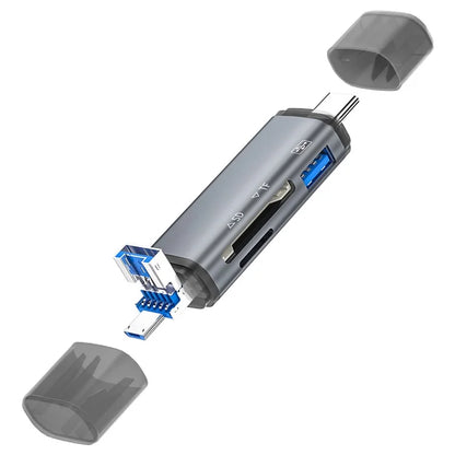 ADS-307 USB / Type-C / Micro Plug SD TF Card U-Disk Reader Data Transfer OTG Adapter