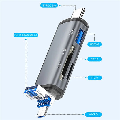ADS-307 USB / Type-C / Micro Plug SD TF Card U-Disk Reader Data Transfer OTG Adapter