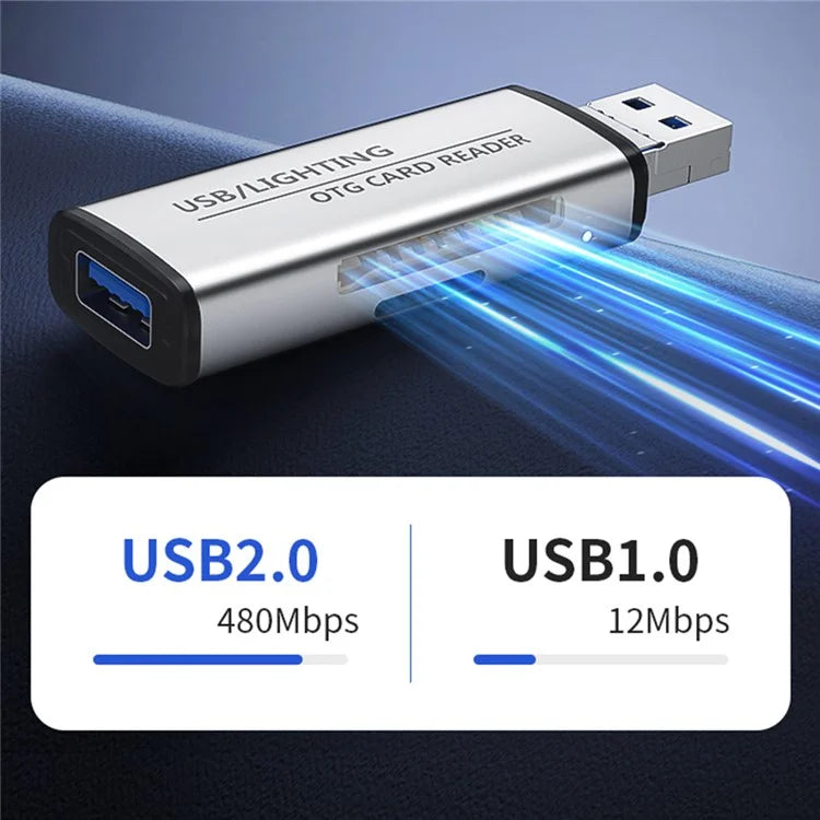 ADS-118 USB / 8-Pin 2-in-1 SD TF Memory Card U-Disk Reader Data Transfer OTG Adapter