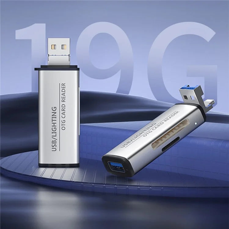ADS-118 USB / 8-Pin 2-in-1 SD TF Memory Card U-Disk Reader Data Transfer OTG Adapter