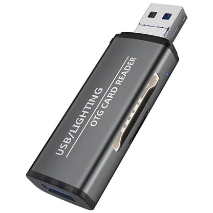 ADS-118 USB / 8-Pin 2-in-1 SD TF Memory Card U-Disk Reader Data Transfer OTG Adapter
