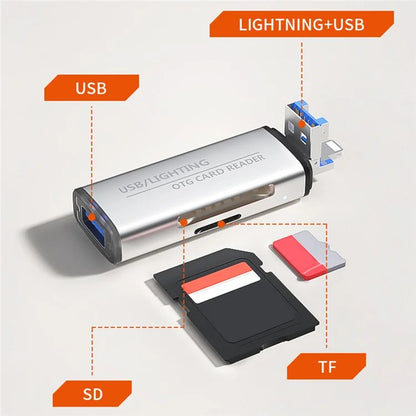 ADS-118 USB / 8-Pin 2-in-1 SD TF Memory Card U-Disk Reader Data Transfer OTG Adapter