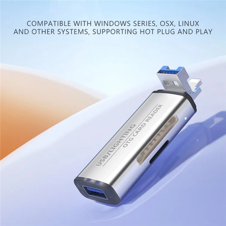 ADS-118 USB / 8-Pin 2-in-1 SD TF Memory Card U-Disk Reader Data Transfer OTG Adapter