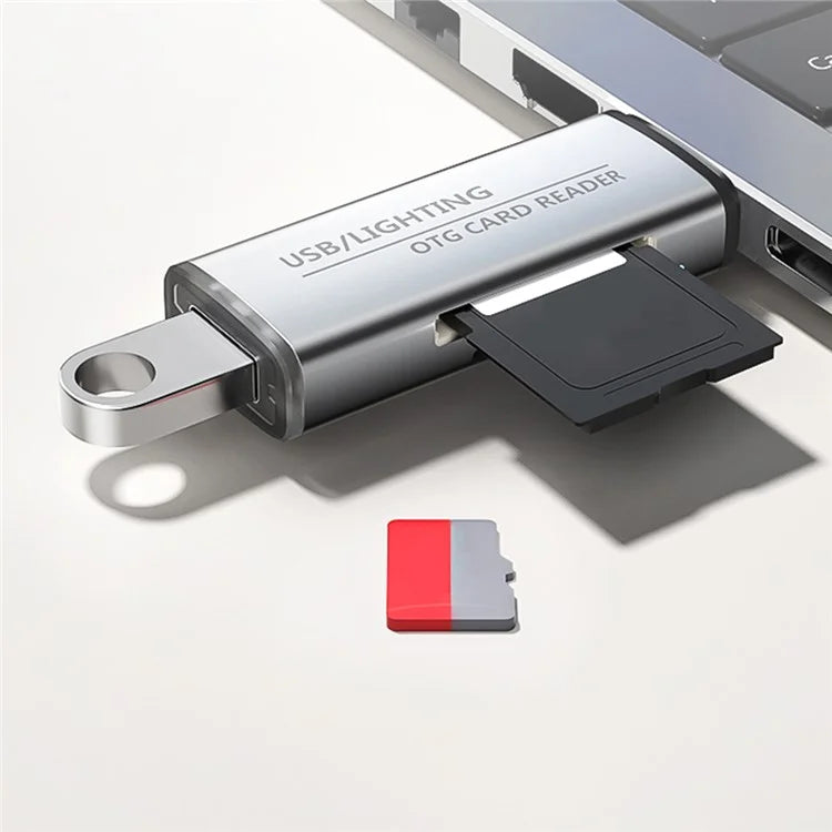 ADS-118 USB / 8-Pin 2-in-1 SD TF Memory Card U-Disk Reader Data Transfer OTG Adapter