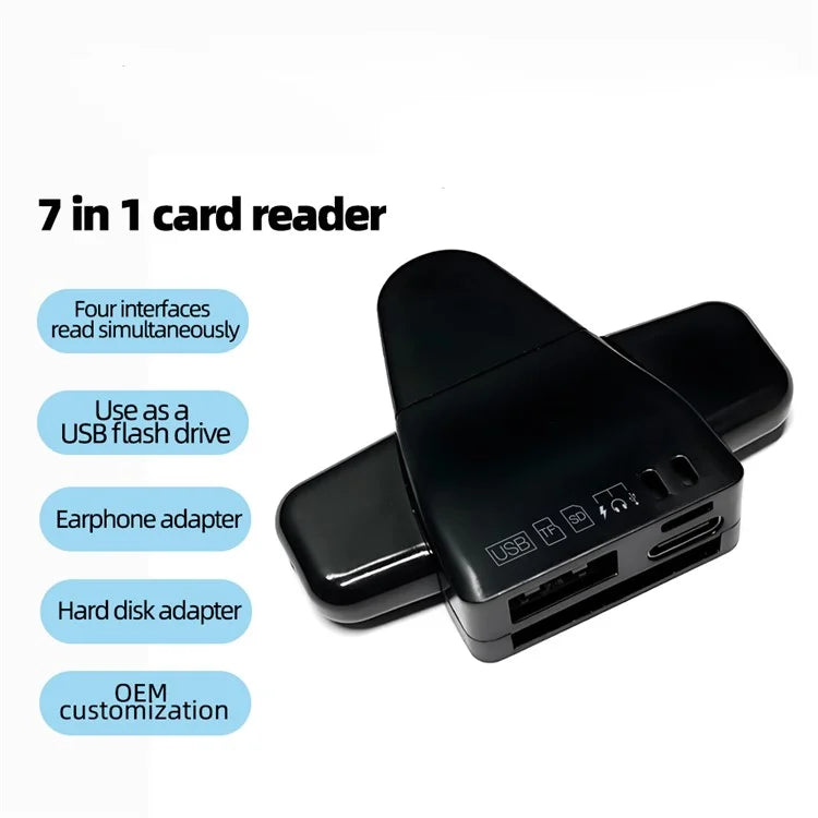 USB / 8-Pin / Type-C Plug Card Reader USB+SD+TF+USB-C Memory Card U-Disk Hard Disk Adapter