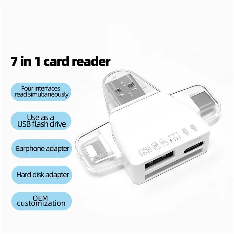 USB / 8-Pin / Type-C Plug Card Reader USB+SD+TF+USB-C Memory Card U-Disk Hard Disk Adapter