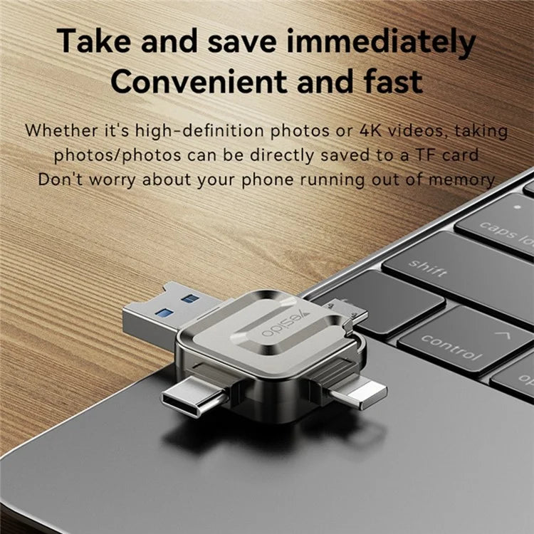 YESIDO GS23 USB 3.0 High Speed Card Reader 4 in 1 TF Card Reader Portable Memory Card Adapter