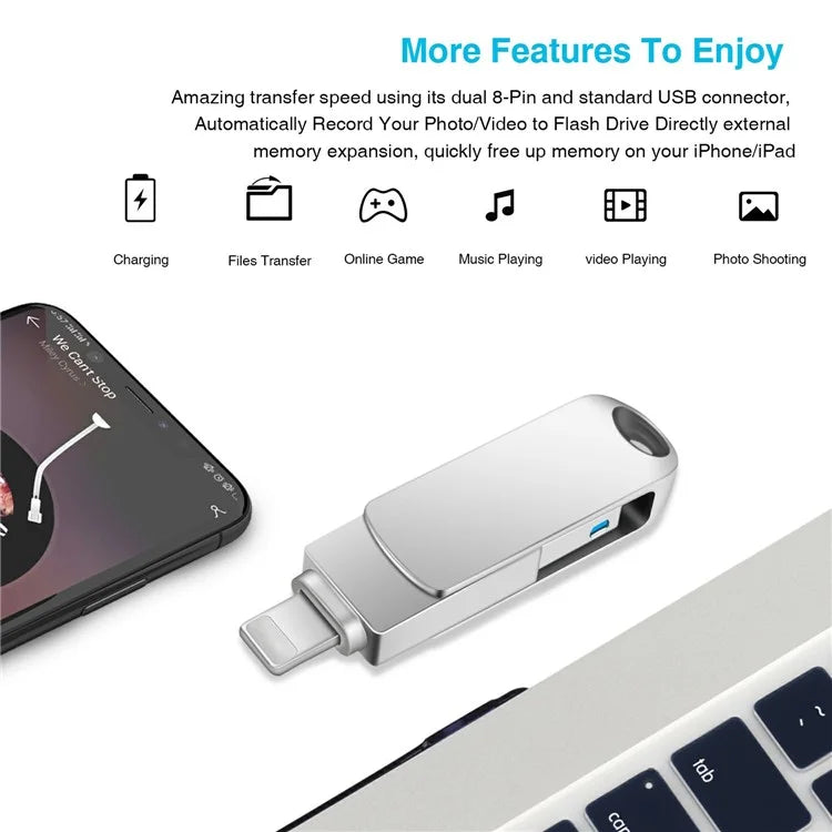 2 in 1 Card Reader 64GB OTG USB Flash Drive with 8Pin + USB 3.0 Port U Disk for iPhone Computer PC