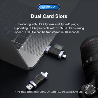 ORICO CS2T-A3-BK-EP USB3.0 Card Reader with SD  /  TF Card Ports Support OTG 5Gbps Card Reader Portable Mini Card Reader (Two Card Simultaneous Reading)