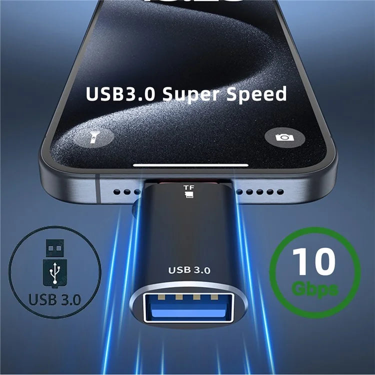 UC-035-TF 10Gbps Type-C to USB 3.0 Female OTG+TF Card Reader Adapter for Laptop Tablet Phone