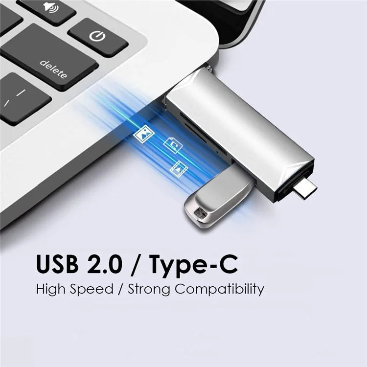 MICRODRIVE 6-in-1 Aluminum Alloy Card Reader with USB2.0 / Type-C Plug ...