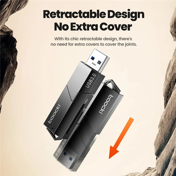 TOOCKI TQ-CS02 USB3.0 to SD TF Card Reader Retractable Memory Card Reader Adapter for Computer PC Laptop