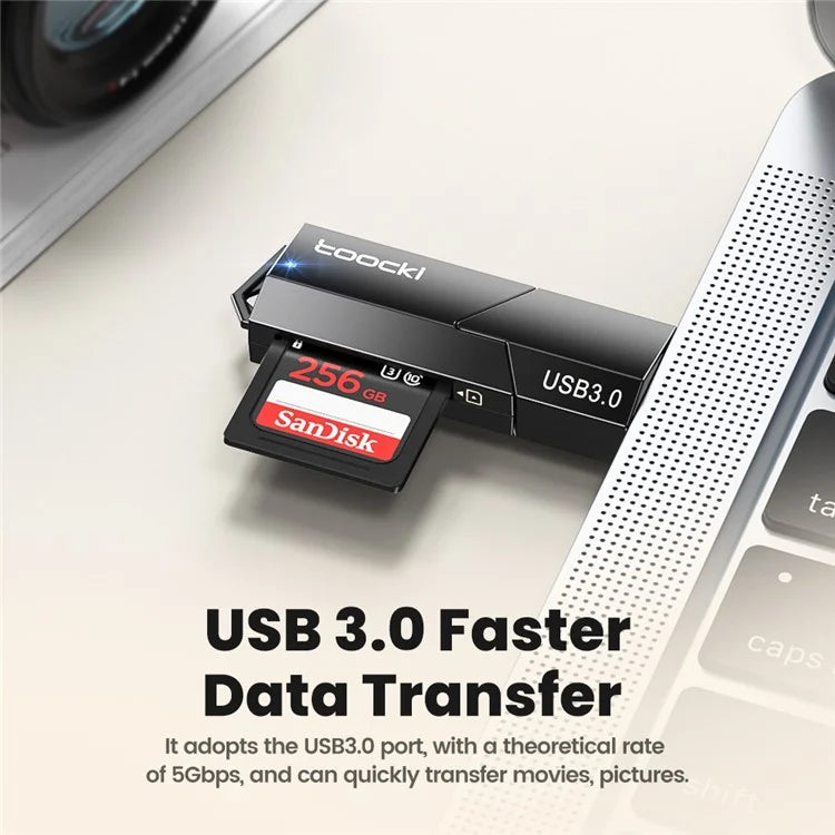 TOOCKI TQ-CS02 USB3.0 to SD TF Card Reader Retractable Memory Card Reader Adapter for Computer PC Laptop