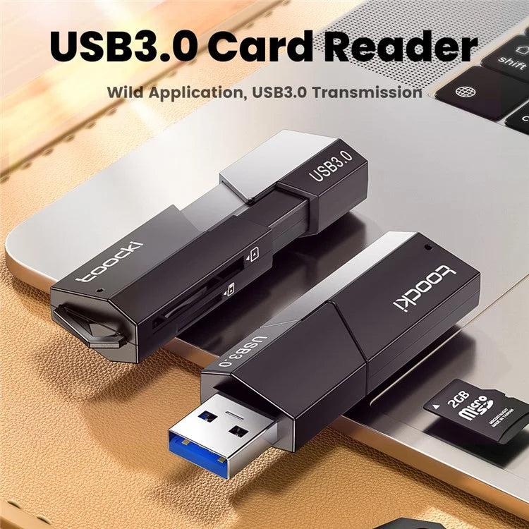 TOOCKI TQ-CS02 USB3.0 to SD TF Card Reader Retractable Memory Card Reader Adapter for Computer PC Laptop
