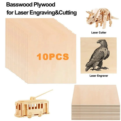ACMER 10Pcs 300x300x2mm Lightweight Basswood Sheet Plywood for Laser Engraving Cutting