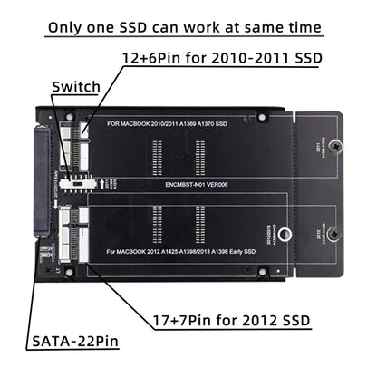 SA-072 2.5inch SATA 22Pin for Mac Air Pro Retina 2010 2011 2012 SSD 12+6Pin 17+7Pin A1425 A1398 MC975 MC976 Case Enclosure