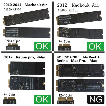 SA-072 2.5inch SATA 22Pin for Mac Air Pro Retina 2010 2011 2012 SSD 12+6Pin 17+7Pin A1425 A1398 MC975 MC976 Case Enclosure