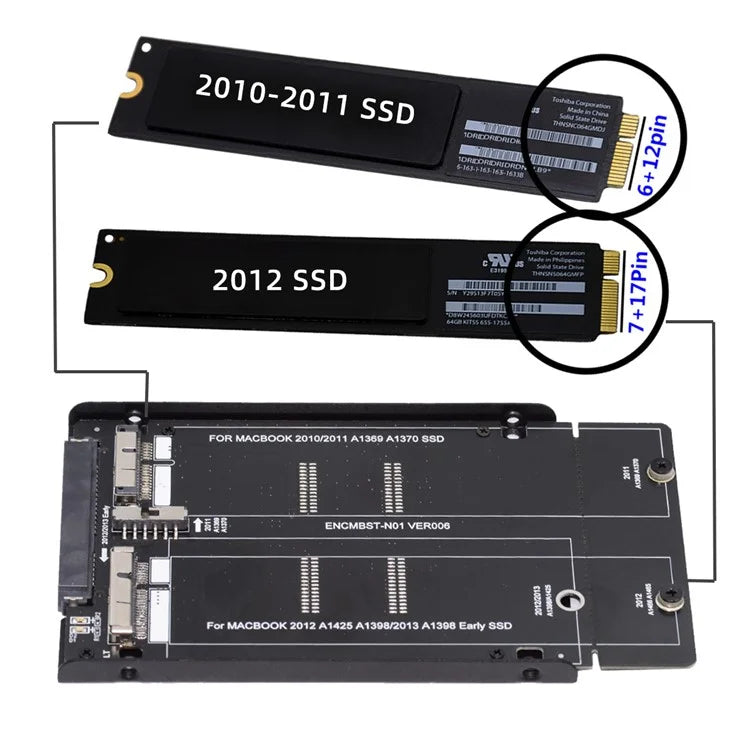 SA-072 2.5inch SATA 22Pin for Mac Air Pro Retina 2010 2011 2012 SSD 12+6Pin 17+7Pin A1425 A1398 MC975 MC976 Case Enclosure