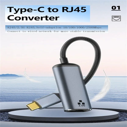 Type-C to RJ45 2500Mbps Ethernet Adapter Laptop LAN Network Converter