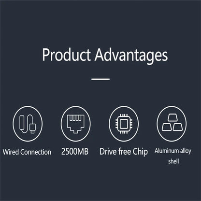 Type-C to RJ45 2500Mbps Ethernet Adapter Laptop LAN Network Converter