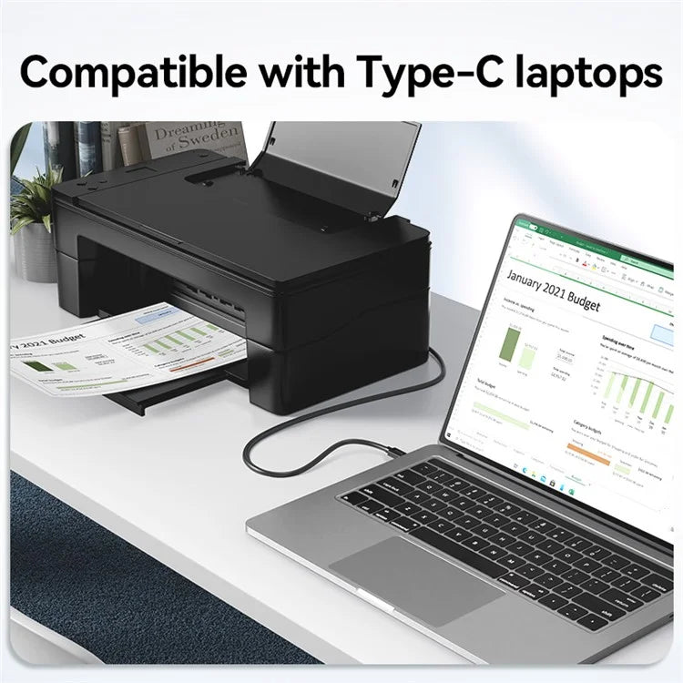 JASOZ D121 2m Type-C to USB 2.0 Type B 480Mbps Data Transfer Printer Cable