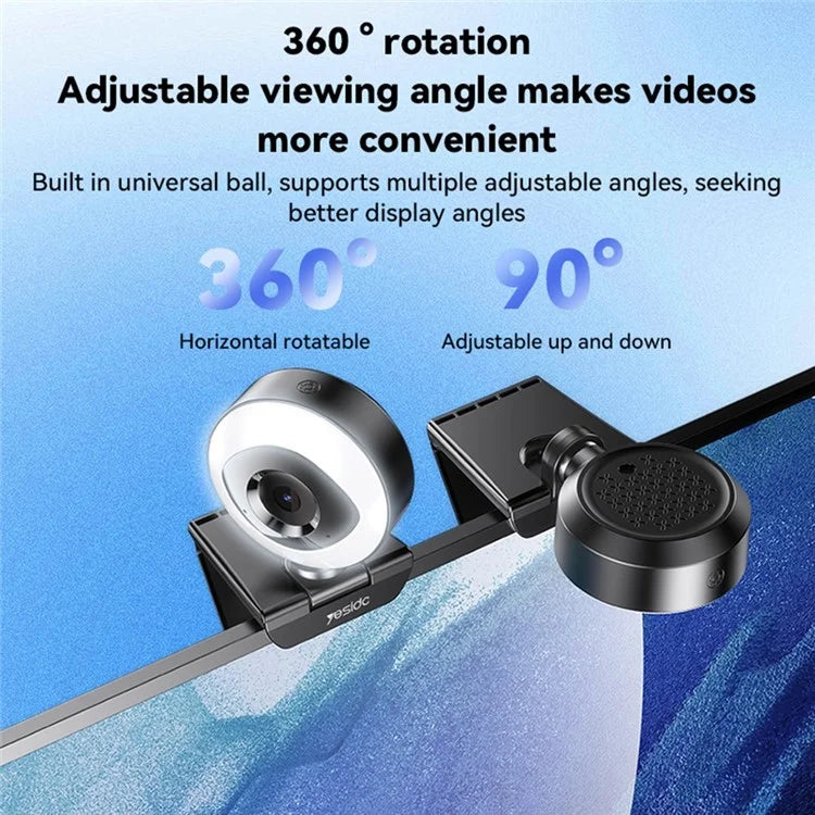 YESIDO KM20 USB Laptop Computer Camera 2K Zoom Webcam Live Streaming Web Camera