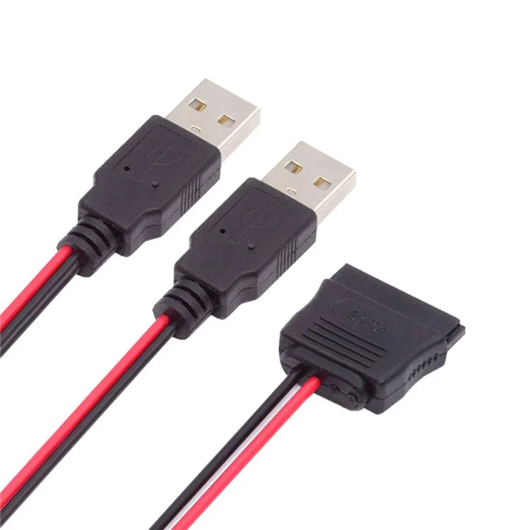 U2-070-2P DC 5V Dual USB to SATA 15-Pin Power Cable for 2.5 inch SATA HDD SSD Disk Driver, 5V 2A Max