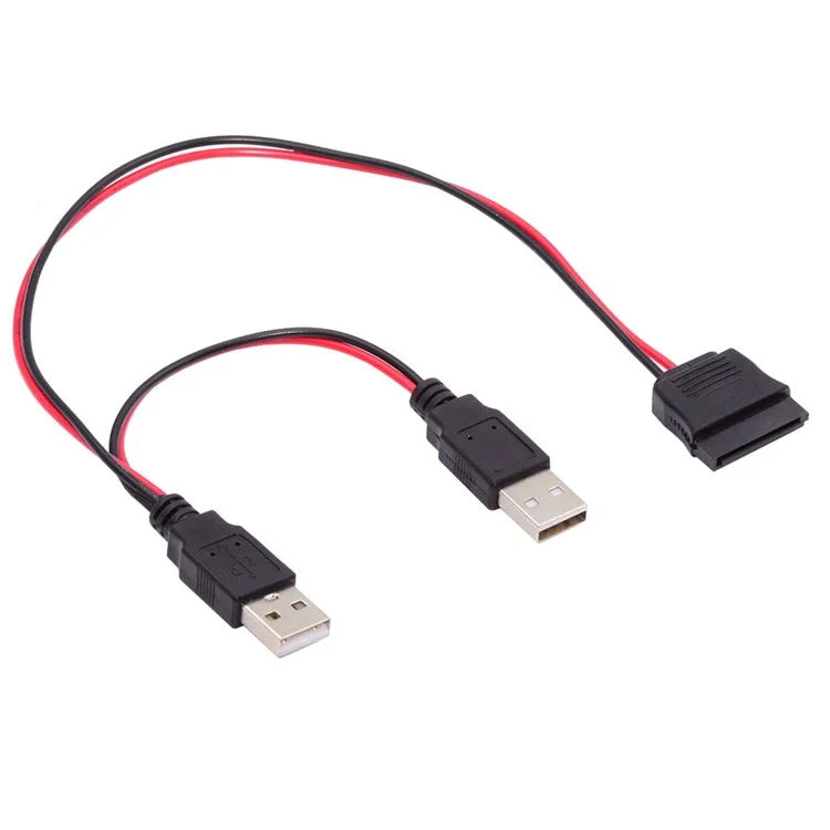 U2-070-2P DC 5V Dual USB to SATA 15-Pin Power Cable for 2.5 inch SATA HDD SSD Disk Driver, 5V 2A Max