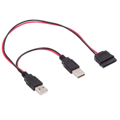 U2-070-2P DC 5V Dual USB to SATA 15-Pin Power Cable for 2.5 inch SATA HDD SSD Disk Driver, 5V 2A Max
